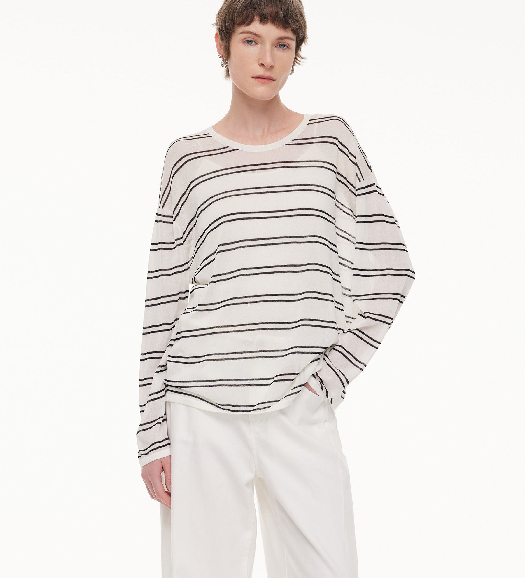 Lyocell Mulberry Silk Blend Stripe Women Knit Top GOELIA