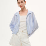 Tencel Acetate Linen Blend Women Zip-Up Hooded Cropped Jacket GOELIA