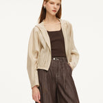 Tencel Acetate Linen Blend Women Zip-Up Hooded Cropped Jacket GOELIA