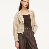 Tencel Acetate Linen Blend Women Zip-Up Hooded Cropped Jacket GOELIA