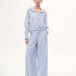 Tencel Acetate Linen Blend Women Zip-Up Hooded Cropped Jacket GOELIA