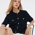 Openwork Round Neck Knitted Women Cardigan GOELIA