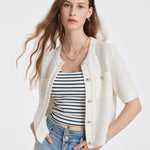 Openwork Round Neck Knitted Women Cardigan GOELIA