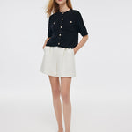 Openwork Round Neck Knitted Women Cardigan GOELIA