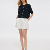 Openwork Round Neck Knitted Women Cardigan GOELIA