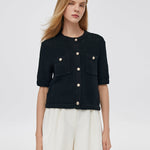 Openwork Round Neck Knitted Women Cardigan GOELIA
