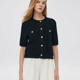 Openwork Round Neck Knitted Women Cardigan GOELIA