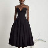 Katherine Black Off-Shoulder Corset Midi Dress