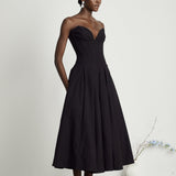 Katherine Black Off-Shoulder Corset Midi Dress