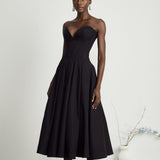 Katherine Black Off-Shoulder Corset Midi Dress