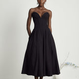 Katherine Black Off-Shoulder Corset Midi Dress