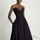 Katherine Black Off-Shoulder Corset Midi Dress