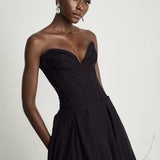 Katherine Black Off-Shoulder Corset Midi Dress