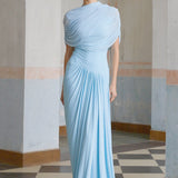 Asymmetrical Pleated Maxi Dress