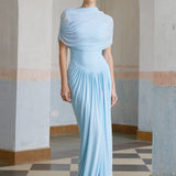 Asymmetrical Pleated Maxi Dress
