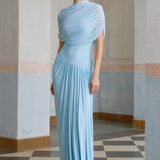 Asymmetrical Pleated Maxi Dress