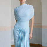 Asymmetrical Pleated Maxi Dress