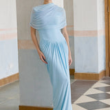 Asymmetrical Pleated Maxi Dress