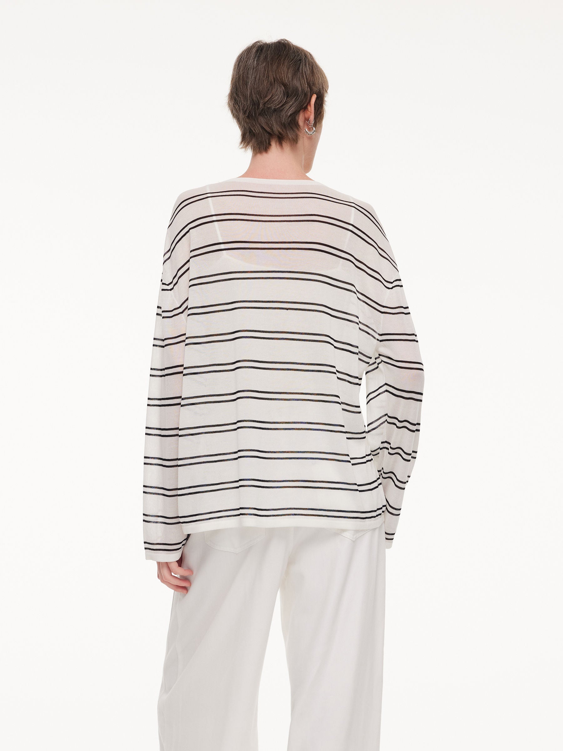 Lyocell Mulberry Silk Blend Stripe Women Knit Top GOELIA