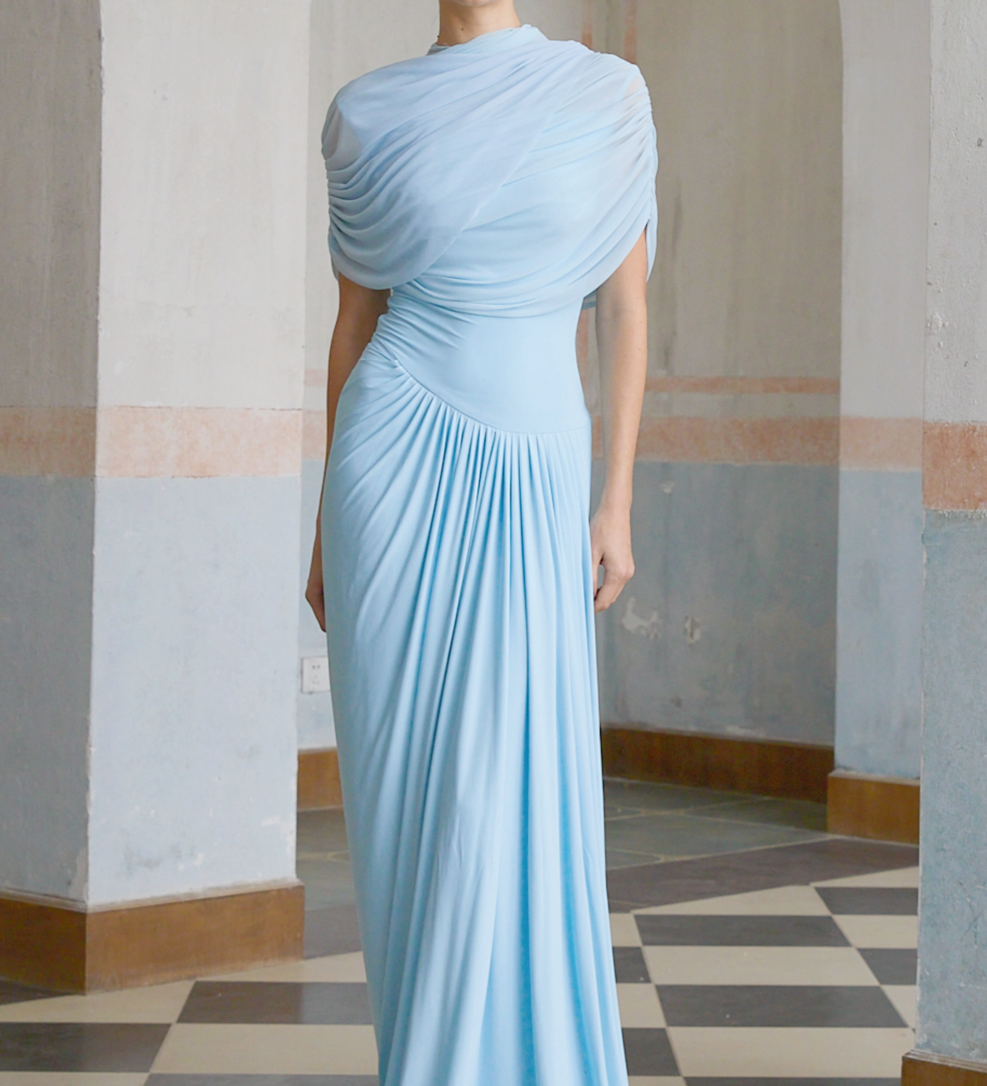 Asymmetrical Pleated Maxi Dress
