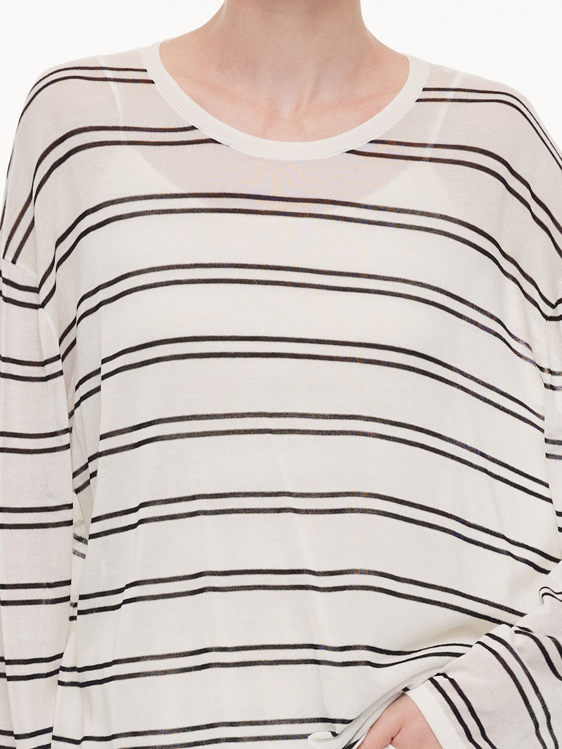 Lyocell Mulberry Silk Blend Stripe Women Knit Top GOELIA