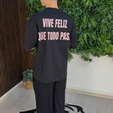 T-Shirt VIVE FELIZ Schwarz/Rosa