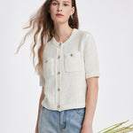 Openwork Round Neck Knitted Women Cardigan GOELIA