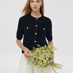 Openwork Round Neck Knitted Women Cardigan GOELIA