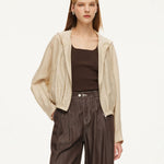 Tencel Acetate Linen Blend Women Zip-Up Hooded Cropped Jacket GOELIA