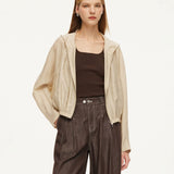Tencel Acetate Linen Blend Women Zip-Up Hooded Cropped Jacket GOELIA