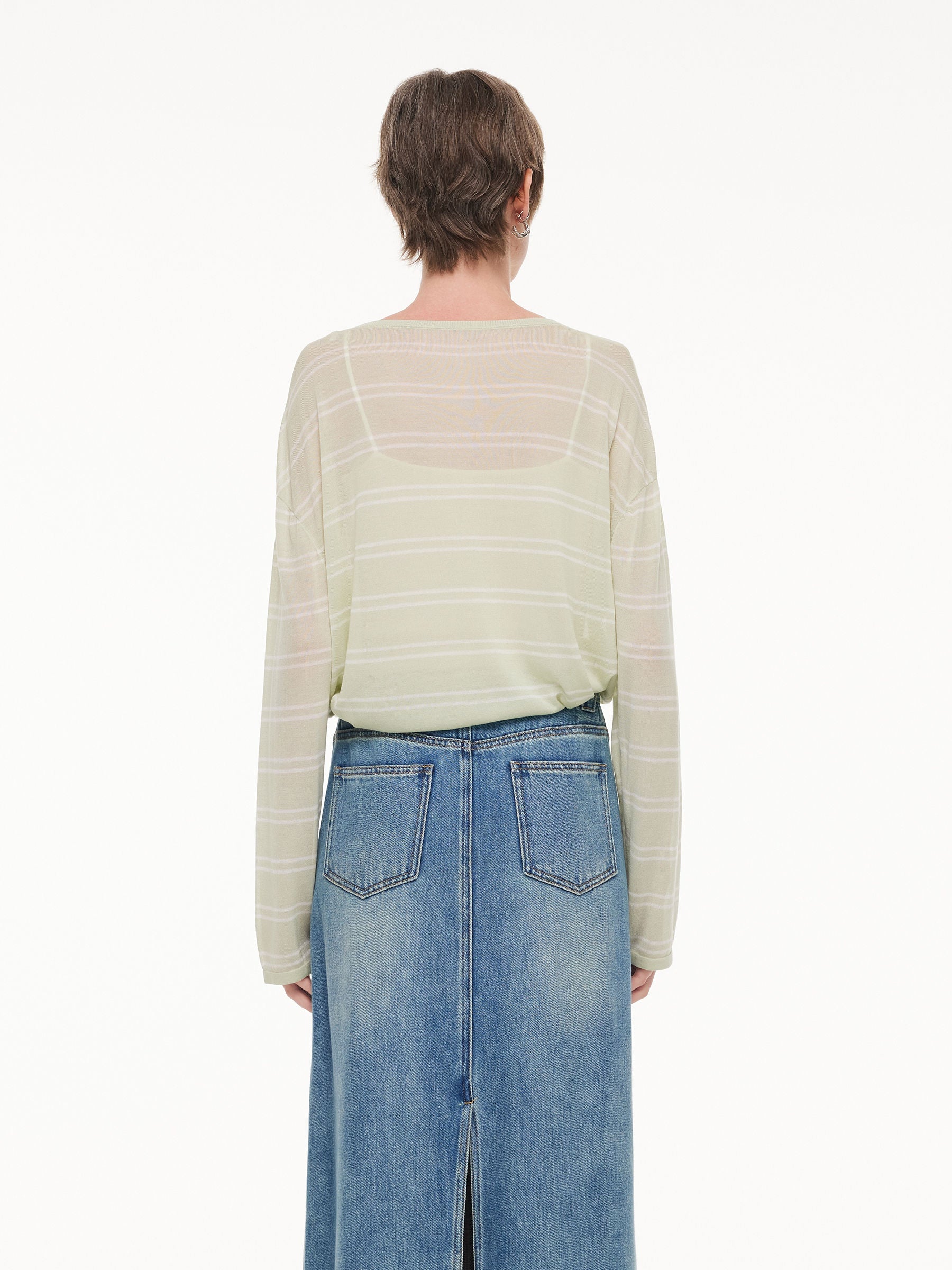 Lyocell Mulberry Silk Blend Stripe Women Knit Top GOELIA