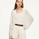 Tencel Acetate Linen Blend Women Zip-Up Hooded Cropped Jacket GOELIA