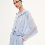 Tencel Acetate Linen Blend Women Zip-Up Hooded Cropped Jacket GOELIA
