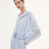 Tencel Acetate Linen Blend Women Zip-Up Hooded Cropped Jacket GOELIA