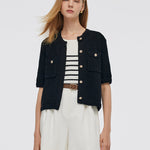 Openwork Round Neck Knitted Women Cardigan GOELIA