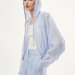 Tencel Acetate Linen Blend Women Zip-Up Hooded Cropped Jacket GOELIA