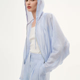 Tencel Acetate Linen Blend Women Zip-Up Hooded Cropped Jacket GOELIA