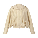 Tencel Acetate Linen Blend Women Zip-Up Hooded Cropped Jacket GOELIA