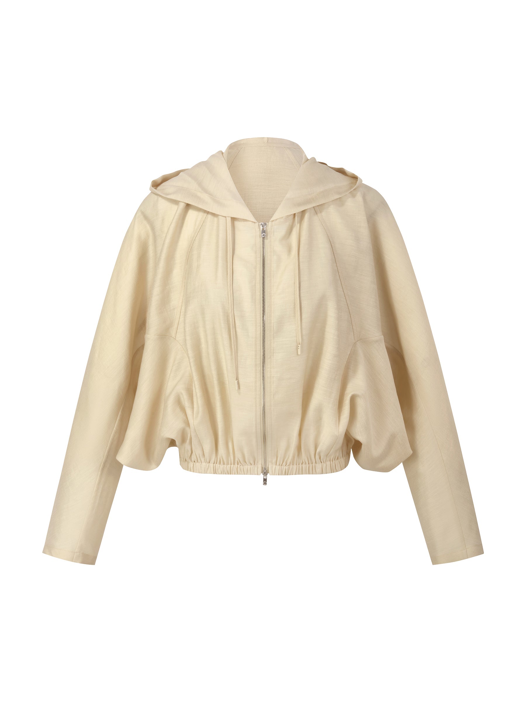 Tencel Acetate Linen Blend Women Zip-Up Hooded Cropped Jacket GOELIA