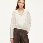 Tencel Acetate Linen Blend Women Zip-Up Hooded Cropped Jacket GOELIA