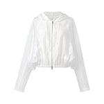 Tencel Acetate Linen Blend Women Zip-Up Hooded Cropped Jacket GOELIA