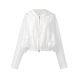 Tencel Acetate Linen Blend Women Zip-Up Hooded Cropped Jacket GOELIA
