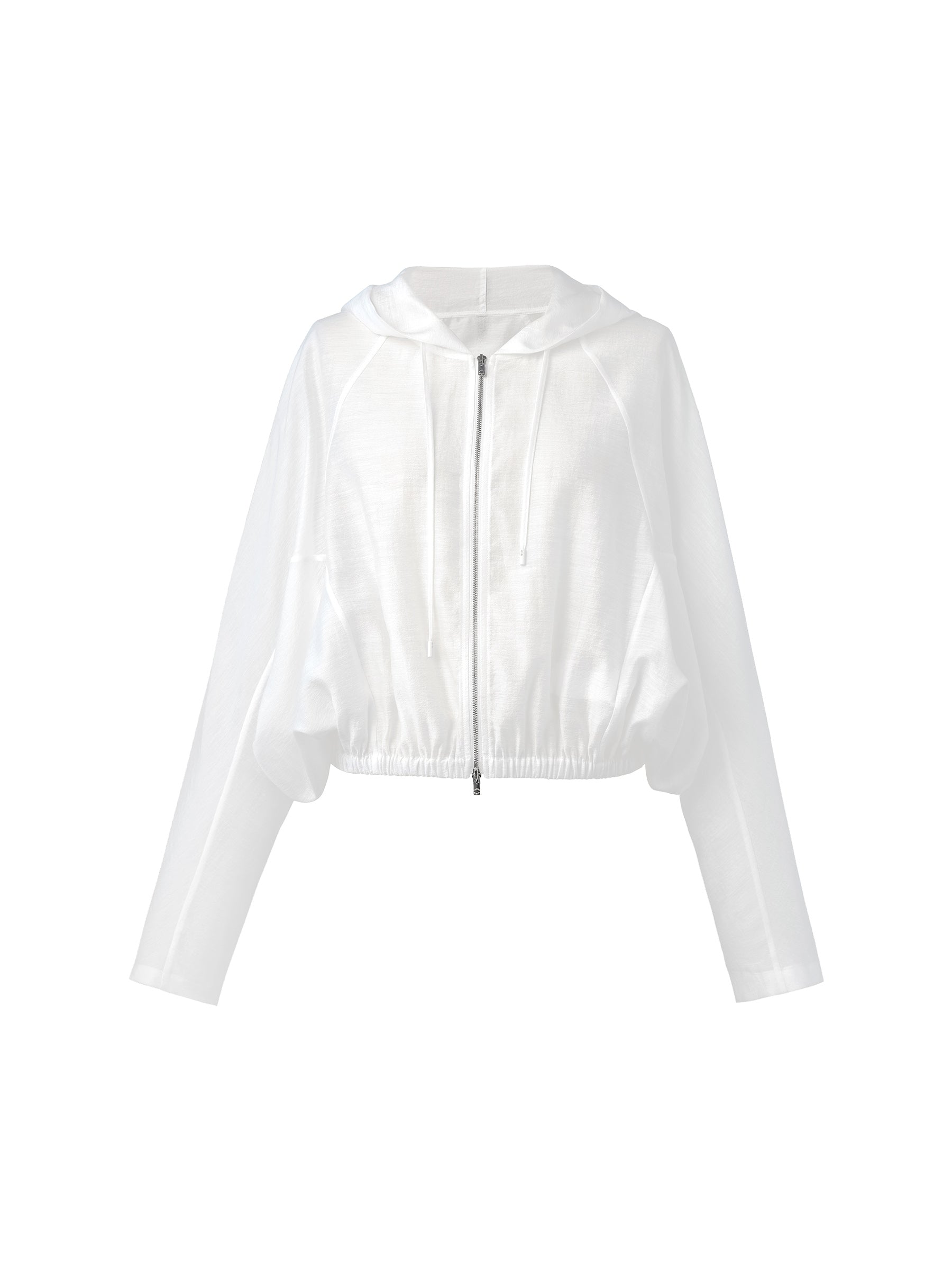 Tencel Acetate Linen Blend Women Zip-Up Hooded Cropped Jacket GOELIA