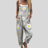 Graue Latzhose Margeriten und Bienen
