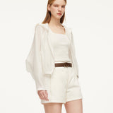 Tencel Acetate Linen Blend Women Zip-Up Hooded Cropped Jacket GOELIA