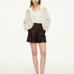 Tencel Acetate Linen Blend Women Zip-Up Hooded Cropped Jacket GOELIA