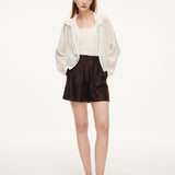 Tencel Acetate Linen Blend Women Zip-Up Hooded Cropped Jacket GOELIA