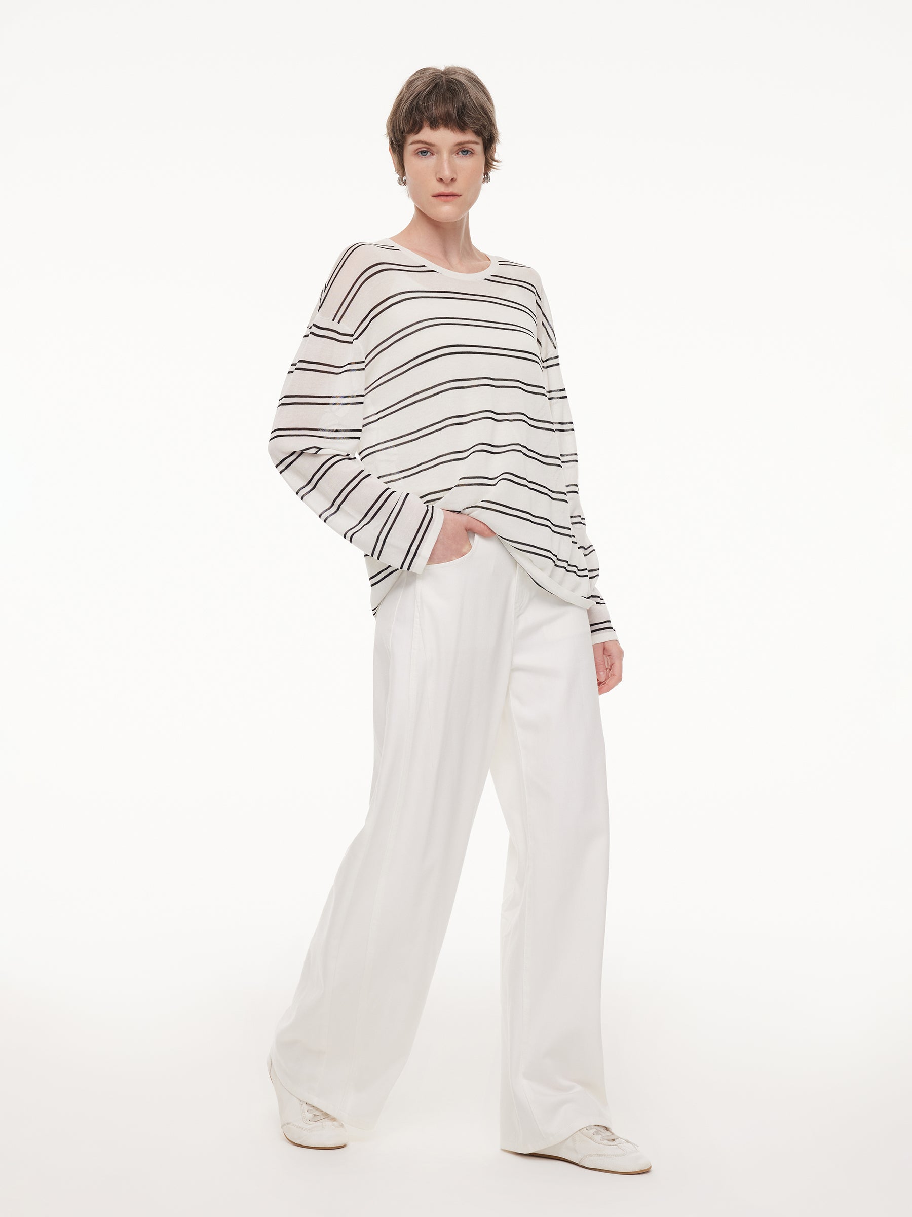 Lyocell Mulberry Silk Blend Stripe Women Knit Top GOELIA