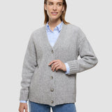 Damen Chunky Strickjacke aus weicher Wolle, Mittelgrau Meliert