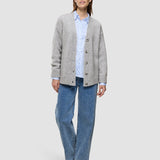 Damen Chunky Strickjacke aus weicher Wolle, Mittelgrau Meliert